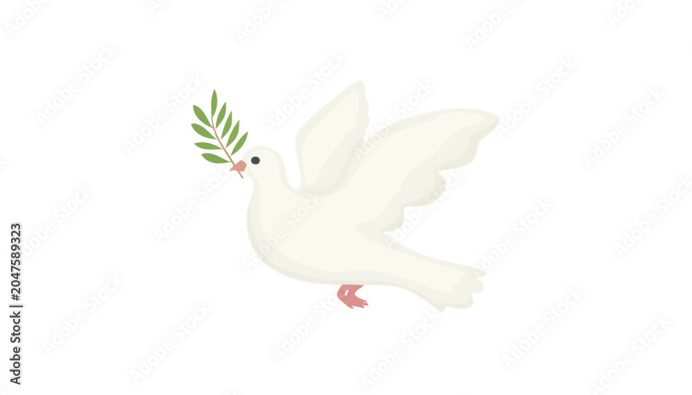 Fototapeta premium White dove, peace symbol, olive branch, vector illustration, minimalist design, simple icon