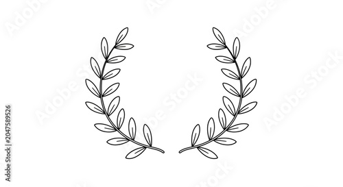 Laurel wreath, leafy branches, minimalist illustration, black and white vector