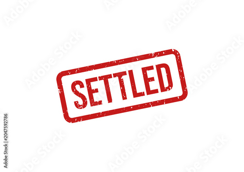 Foto Red settled stamp or seal with bold text