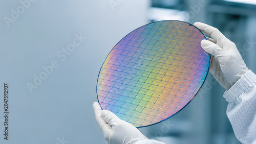 Cleanroom Technician Holding Semiconductor Silicon Wafer