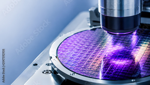 Purple Light Semiconductor Wafer Inspection in Laboratory