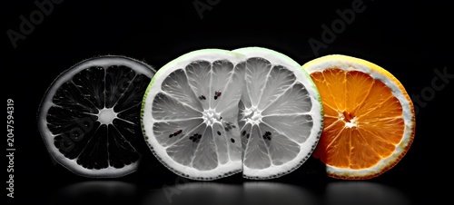 art of fruits slice a black and white high contrast full body. Generative AI