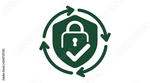 Secure data protection shield with lock and checkmark symbol.