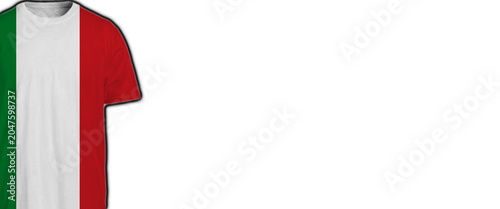 White background with a t-shirt with the Italian flag on the left