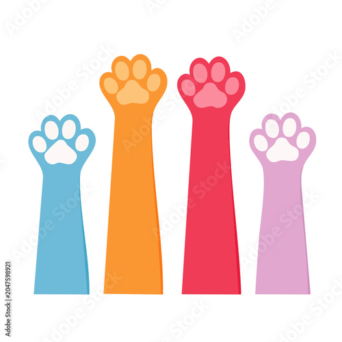 Four colorful paw prints raised up