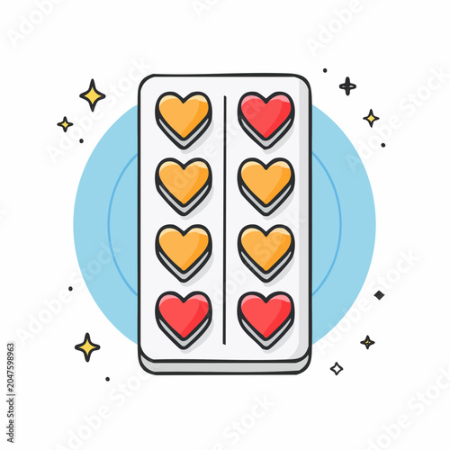 Heart-shaped pills in a blister pack