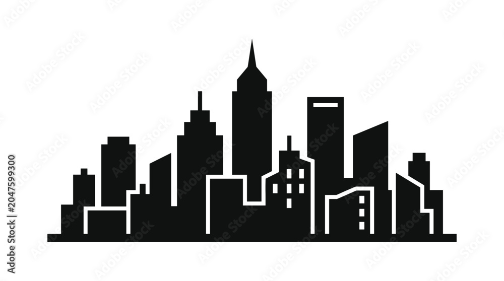 Obraz premium Modern City Skyline Silhouette with Tall Buildings 1.