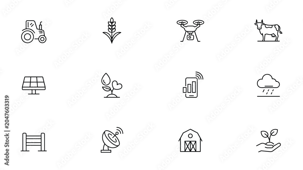 Fototapeta premium Black and white line of transportation and communication devices including bicycle motorcycle train bus ship car phone laptop camera and more