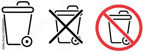 Tableau sur toile No trash waste bin icon vector, forbidden disposal sign symbol for environmental