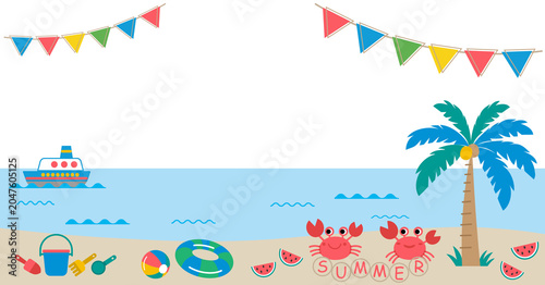 夏素材のバナー■海とヤシの木