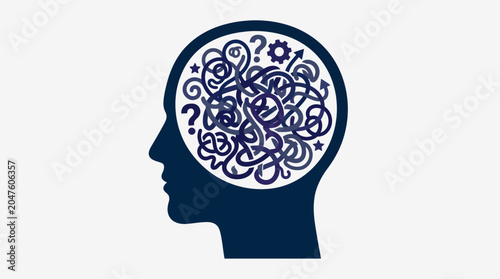 Bild auf Leinwand A silhouette of a human head with a maze inside representing confusion