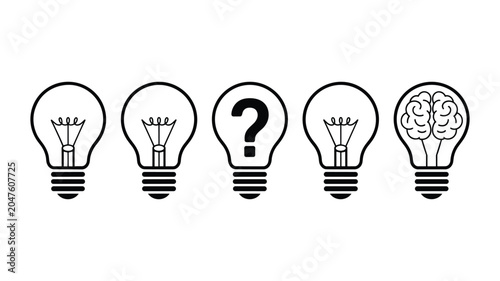Quadro su tela Five lightbulb with increasing complexity from left to right on a dark backgroun