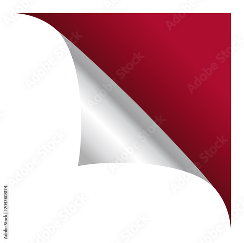 Red Png Page Curl Corner with Silver Underside on Transparent Background. 3D Realistic Page Curl or  Red Folded Page Corner for Promotional Mockup, Poster, Banner, and Web Design. Png Design Element