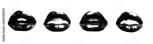 Cuadro en lienzo Pop art mouth element with grunge black and white open lips and tongue