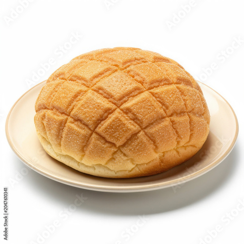 Melonpan Japanese Sweet Bread Isolated on White Background Square Composition Studio Shot