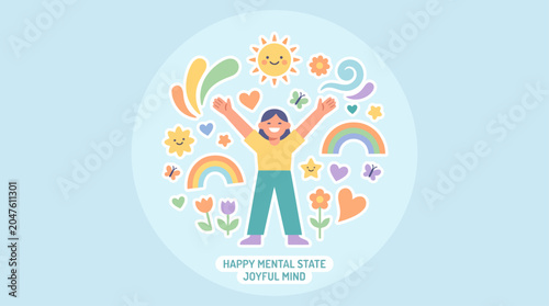 Photos A joyful person surrounded by colorful symbols.