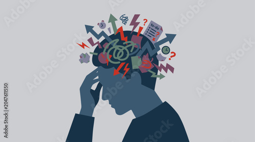 Photos Person struggling with mental confusion and disorganization.
