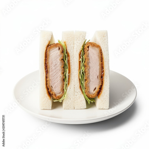 Katsu Sando Pork Cutlet Sandwich Isolated on White Background Square Composition Studio Shot