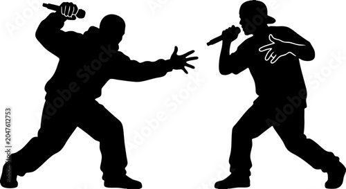 Silhouette of Two Rappers in a Hip Hop Rap Battle