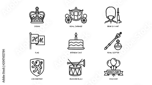 Konstfotografi Royal Icons Collection: Crown, Carriage, Guard, Flag, Cake, Scepter, Emblem, Dru