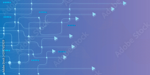 Obraz na płótnie Abstract data flow background with neon arrows and network lines, digital inform