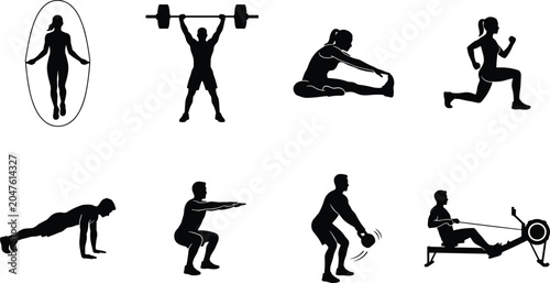 Photos Fitness Exercise Silhouette Collection Featuring Cardio Strength Training Stretc