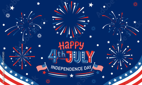 Happy 4th of July banner or graphic element celebrating Independence Day in the United States of America
