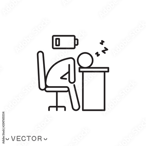 workplace burnout or exhaustion icon, need a rest concept, thin line symbol isolated on white background, editable stroke eps 10 vector illustration