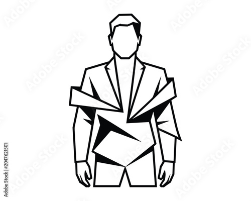 Geometric illustration of business man with papers coming out of suit