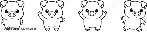 Billede på lærred Baby pigs outline coloring book