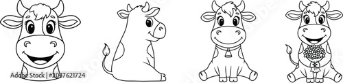 Cute cows poses coloring page