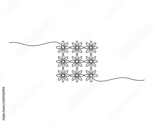 Minimalist line art illustration of flowers in square pattern with wavy lines