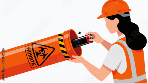 smiling woman construction worker holding a drill wearing helmet at a work site