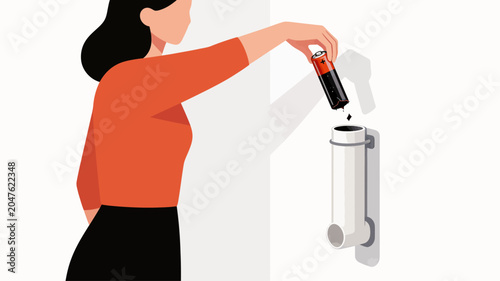 vector illustration of a woman doctor wearing gloves holding a syringe working in cleaning and home repair with tools