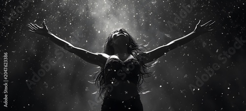art of falling stars a black and white high contrast full body. Generative AI