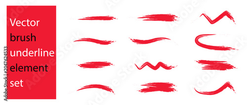 Schilderij op canvas **Brush Texture Red Underline Stroke Set with Grungy Hand Painted Brush Effects,