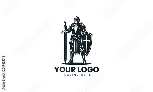 A medieval armored knight holding a large broadsword and shield heroic