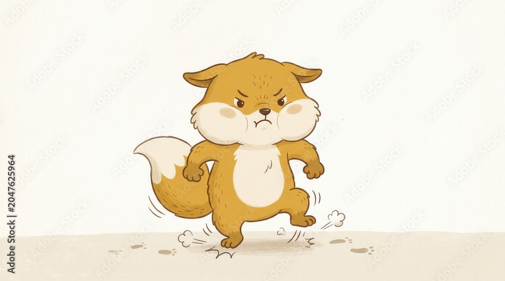 Naklejka premium Cute cartoon squirrel stomps its foot, showing anger with puffed cheeks and clenched fists