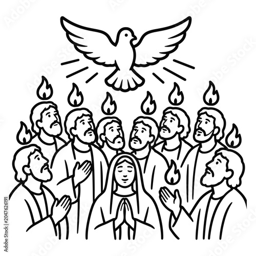 Bild auf Leinwand Group of People Receiving Holy Spirit Dove Illustration Artwork