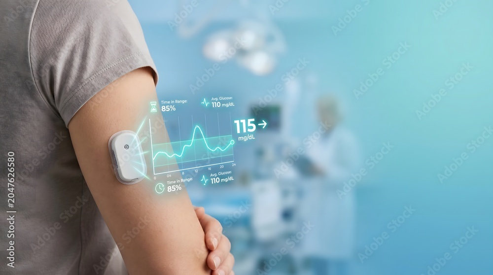 Obraz premium Continuous Glucose Monitoring Device and Digital Diabetes Tracking
