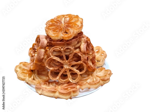 Fotografie Golden baked rosette pastry with flaky layers