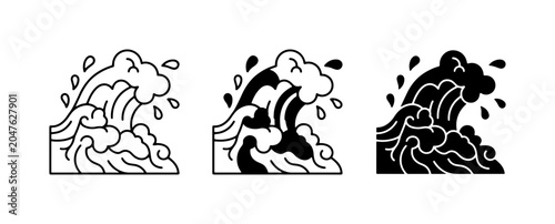 Schilderij op canvas Ocean Wave Icons, Sea Swell Graphics, Water Splash Vector Art, Nautical Design E