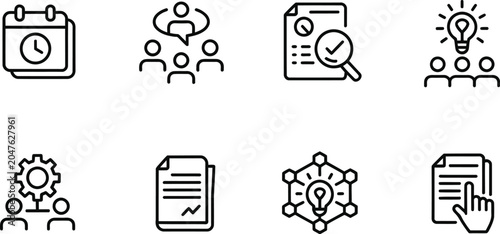 Принти на полотні Business management icon set featuring calendar schedule team conference file au