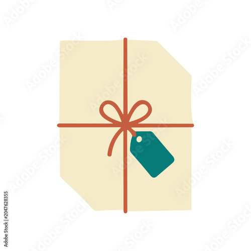Fényképezés Gift tag with red string bow.
