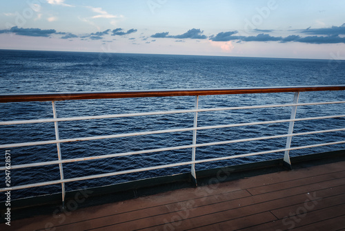 Looking at the sea from the deck of a cruise ship