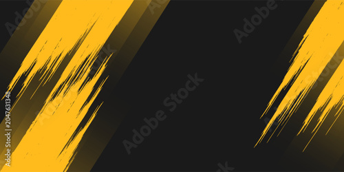 Black and yellow abstract background with brushstroke and halftone style.
