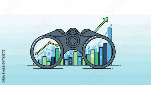Binoculars Analyzing Financial Growth Charts