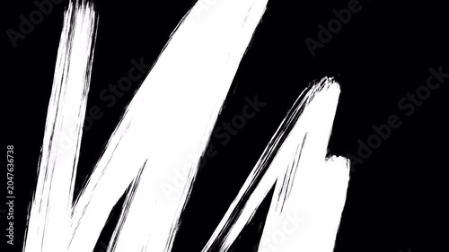 Abstract White Ink Brush Strokes Transition on Black Background.