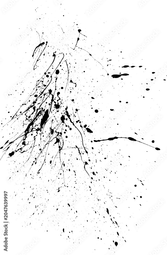 Obraz premium Black blood splatter texture with ink splashes isolated on white background