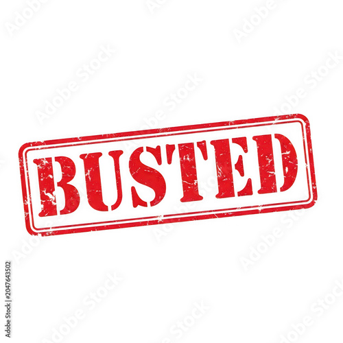 Red circular stamp with busted text isolated on white